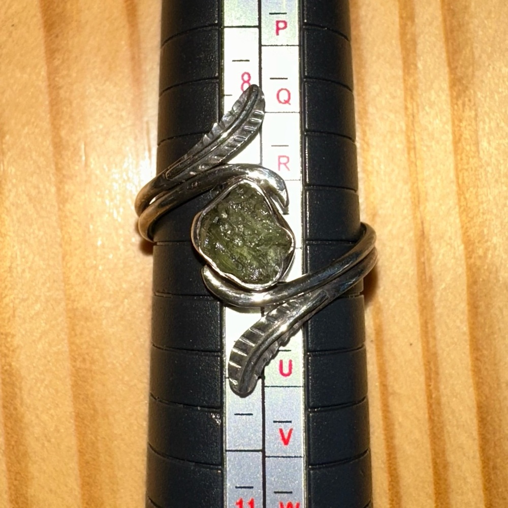 Genuine Czech Moldavite Feather Ring..